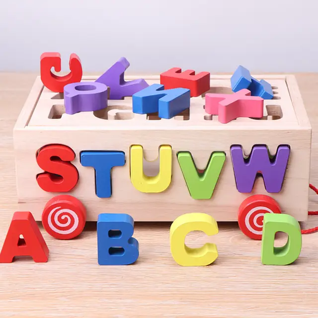 Montessori Wooden Alphabet Puzzle Box – 26 Colorful 3D Letters with Pull Toy Cart – Educational Learning Toy for Toddlers & Preschoolers (Ages 3+)
