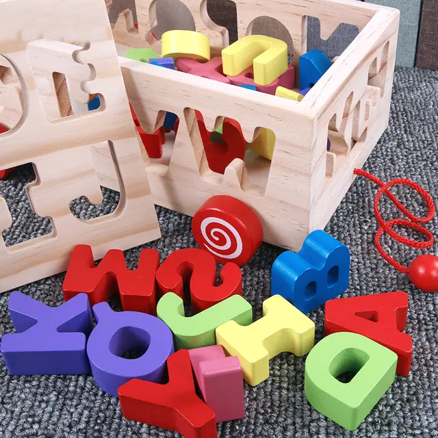 Montessori Wooden Alphabet Puzzle Box – 26 Colorful 3D Letters with Pull Toy Cart – Educational Learning Toy for Toddlers & Preschoolers (Ages 3+)