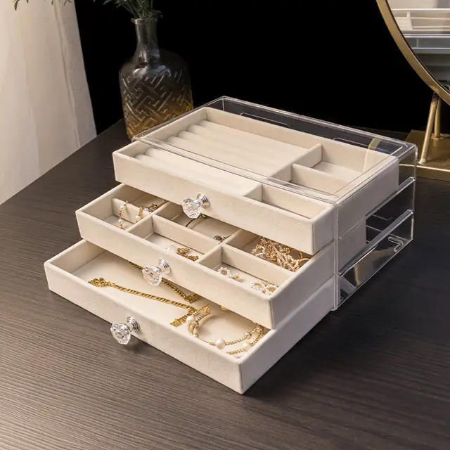 3 layer jewelry box with mirror and elegant finish