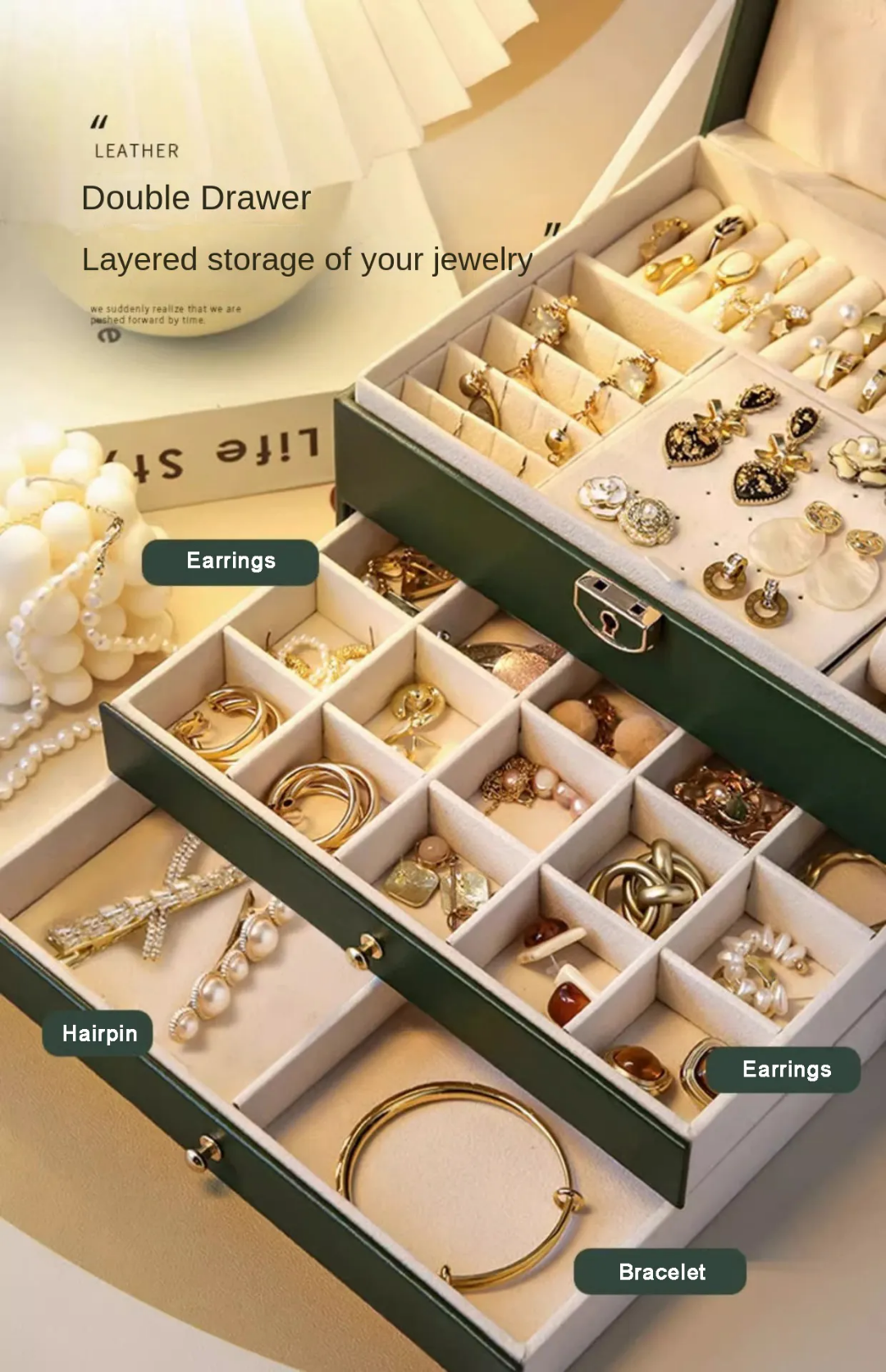 Elegant multi compartment jewelry storage organizer