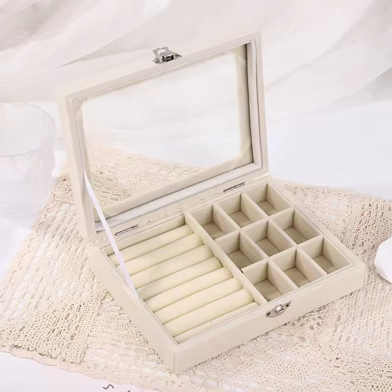 Jewelry storage single layer box with neat compartments for accessories