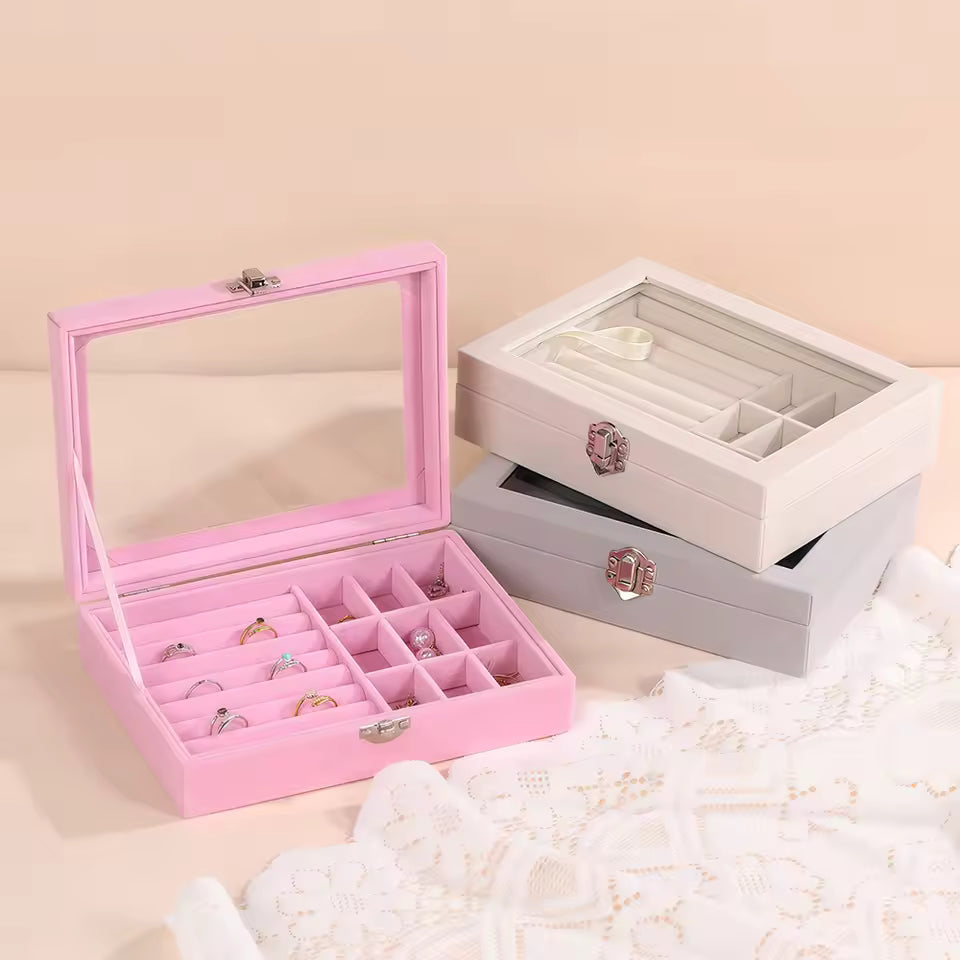 Simple and stylish single layer jewelry box for women accessories