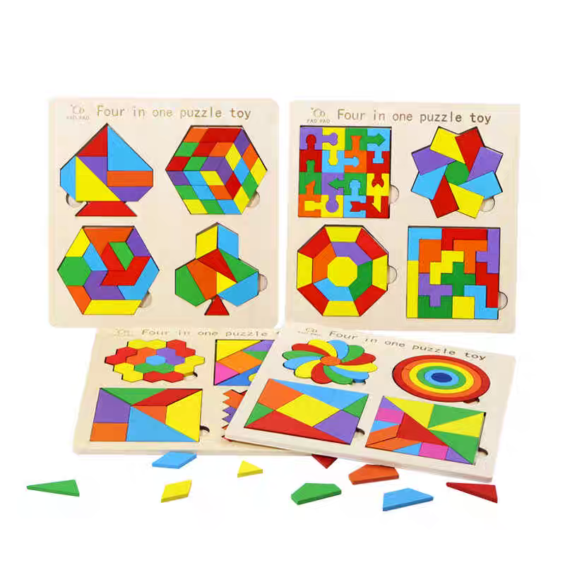 Four-in-One Educational Wooden Puzzle Toy