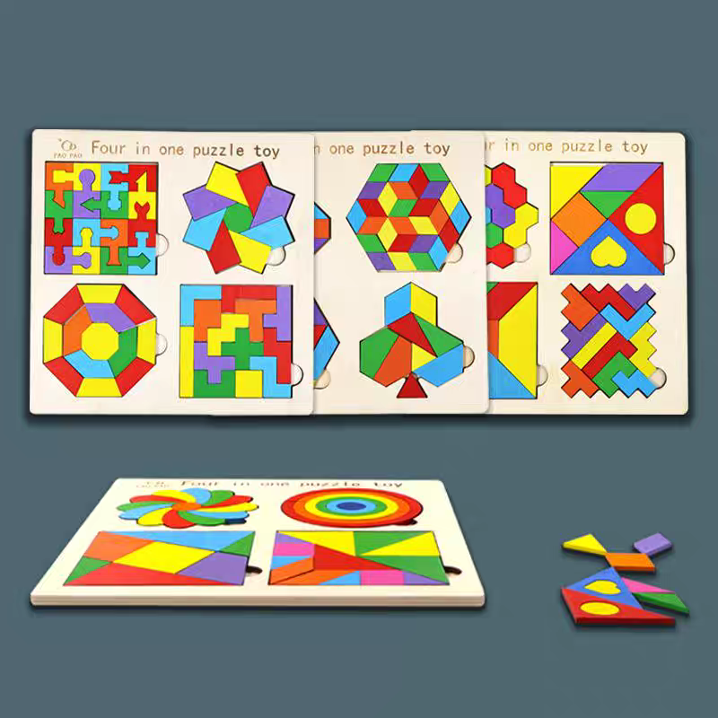 Four-in-One Educational Wooden Puzzle Toy