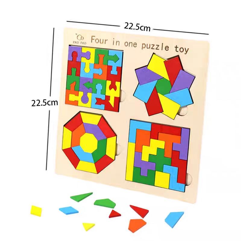 Four-in-One Educational Wooden Puzzle Toy