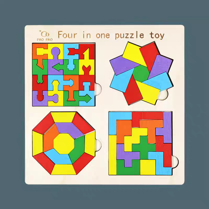Four-in-One Educational Wooden Puzzle Toy