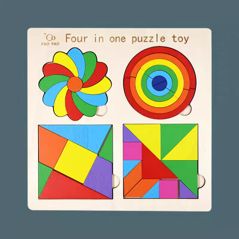 Four-in-One Educational Wooden Puzzle Toy