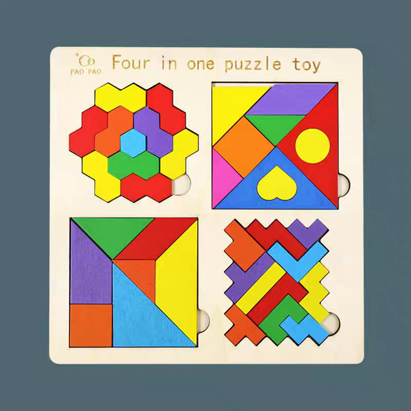Four-in-One Educational Wooden Puzzle Toy