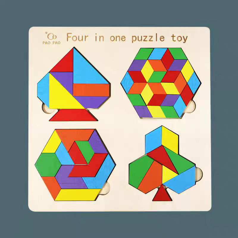 Four-in-One Educational Wooden Puzzle Toy
