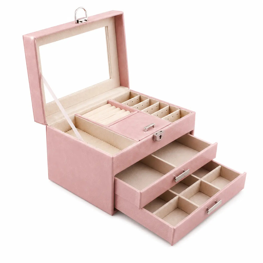 Luxury Glass Lid Multi-Compartment Jewellery Box – Elegant Storage Organizer for Women