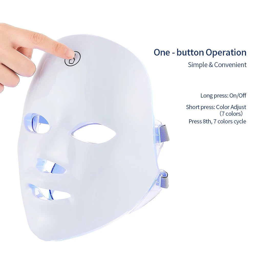 Rechargeable 7-Color LED Facial Mask – Skin Rejuvenation & Face Lifting Beauty Device for Home Use