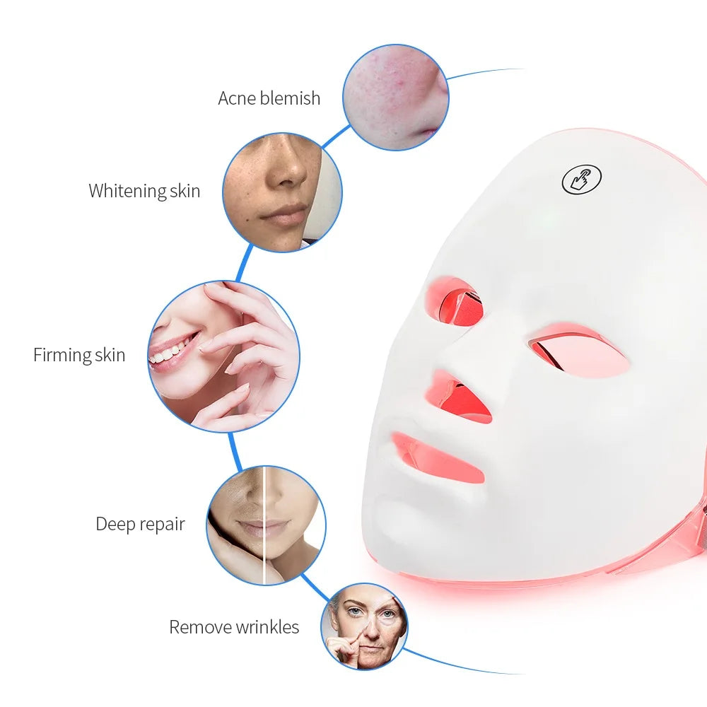 Rechargeable 7-Color LED Facial Mask – Skin Rejuvenation & Face Lifting Beauty Device for Home Use