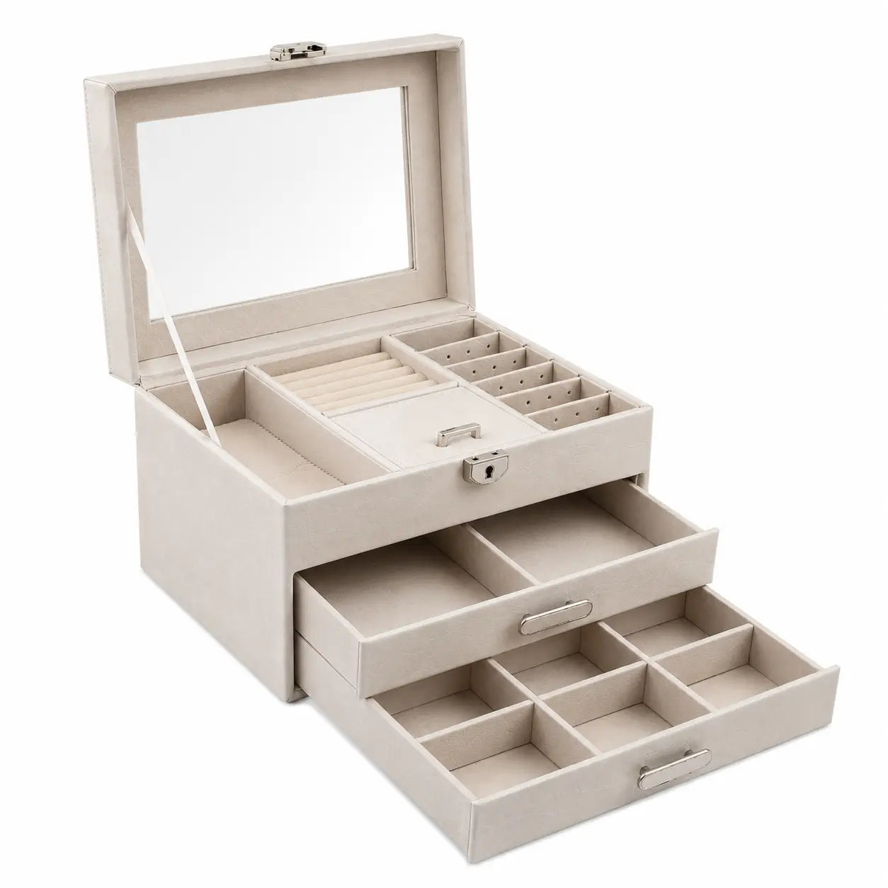 Luxury Glass Lid Multi-Compartment Jewellery Box – Elegant Storage Organizer for Women