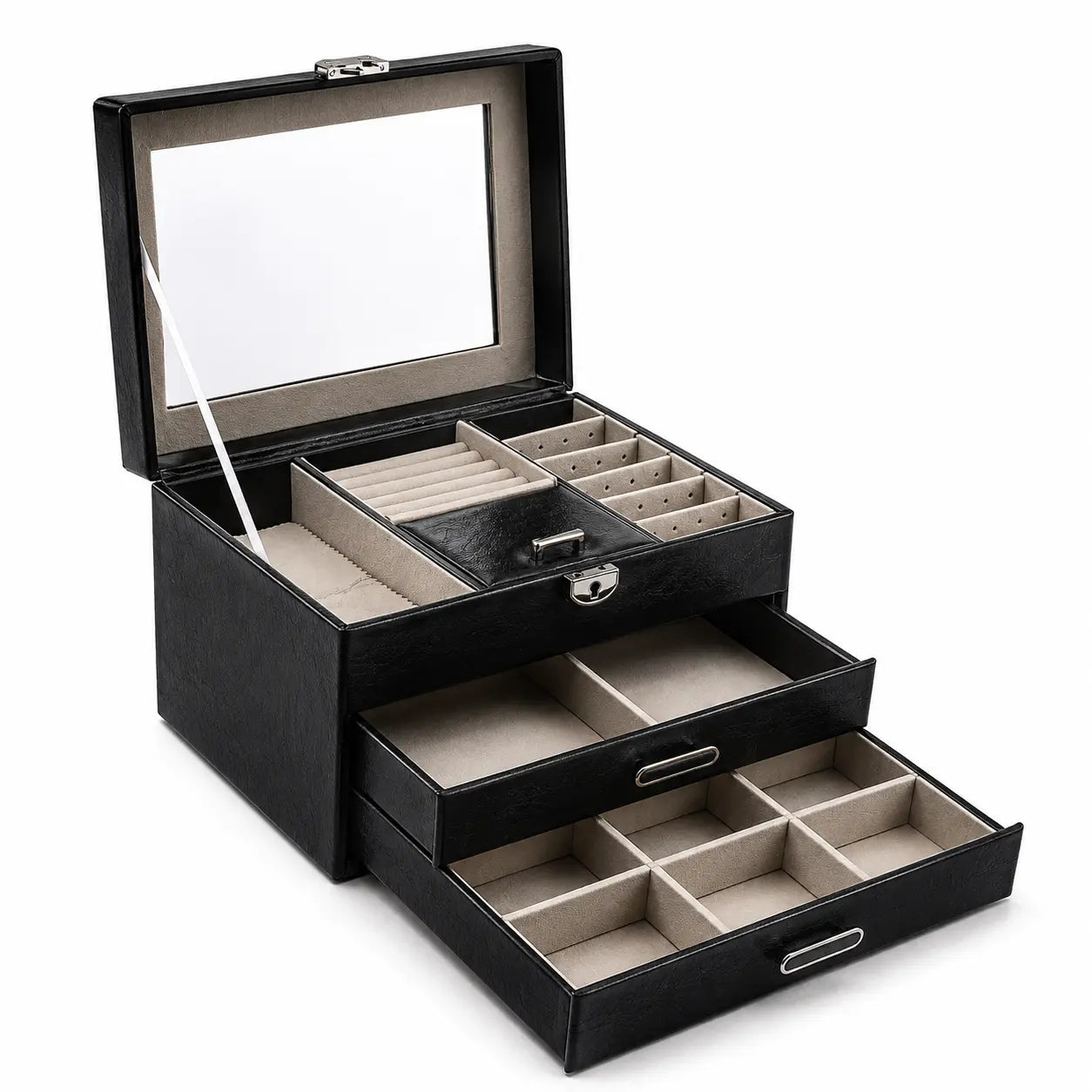 Luxury Glass Lid Multi-Compartment Jewellery Box – Elegant Storage Organizer for Women