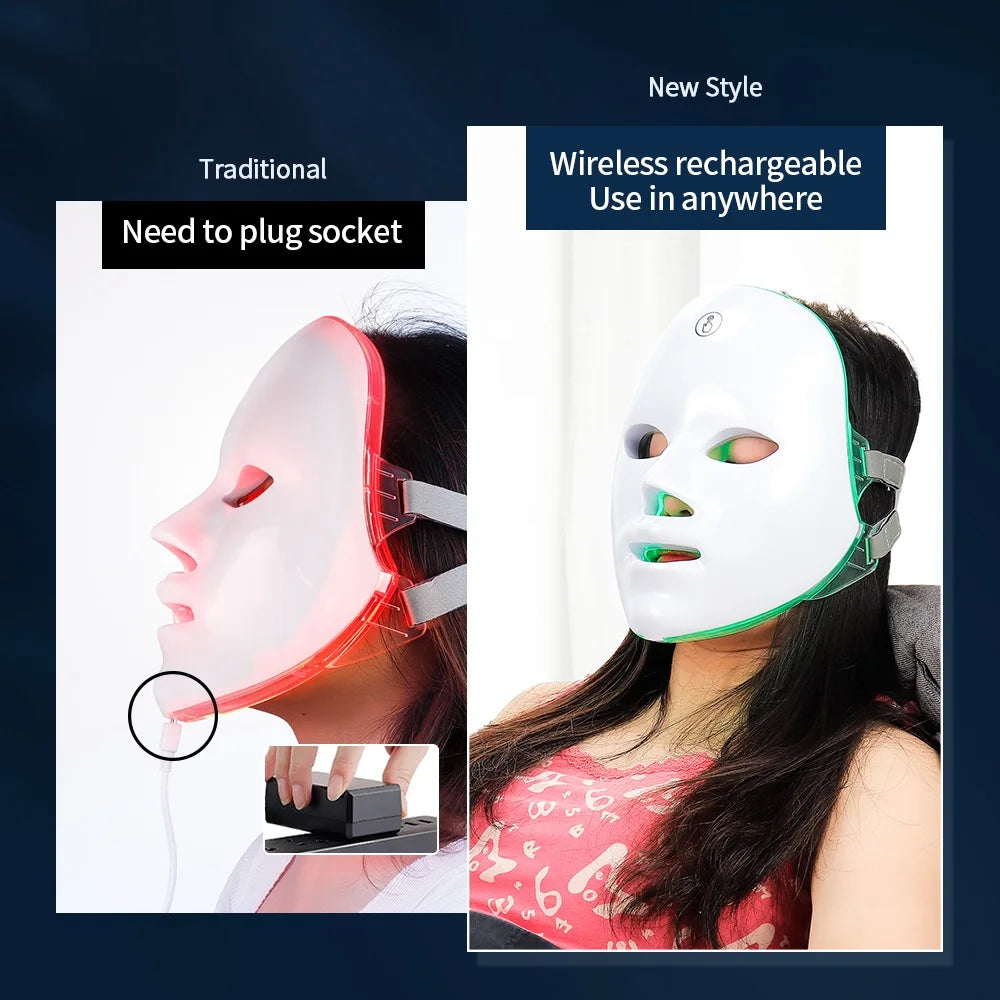 Rechargeable 7-Color LED Facial Mask – Skin Rejuvenation & Face Lifting Beauty Device for Home Use