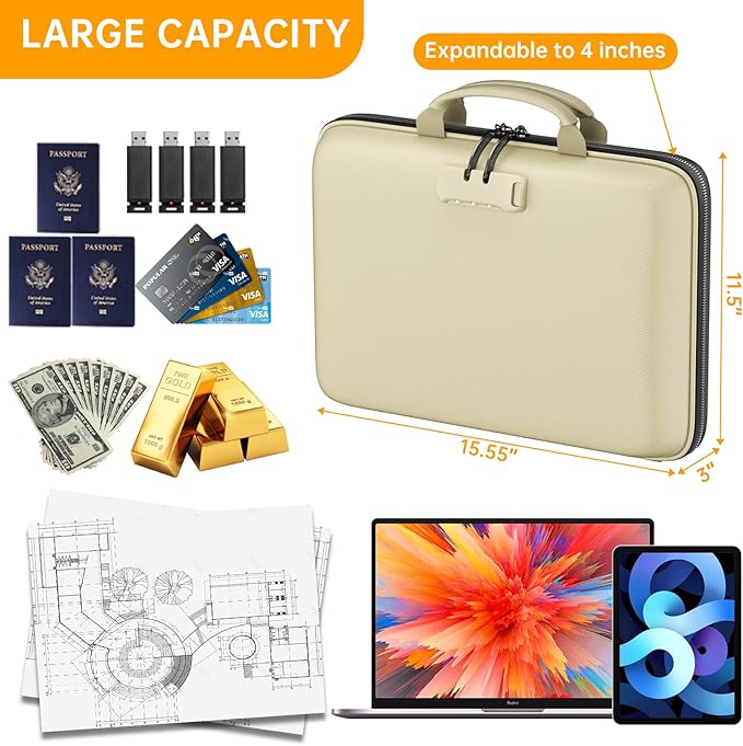 Fireproof Document Box with Lock & File Organizer