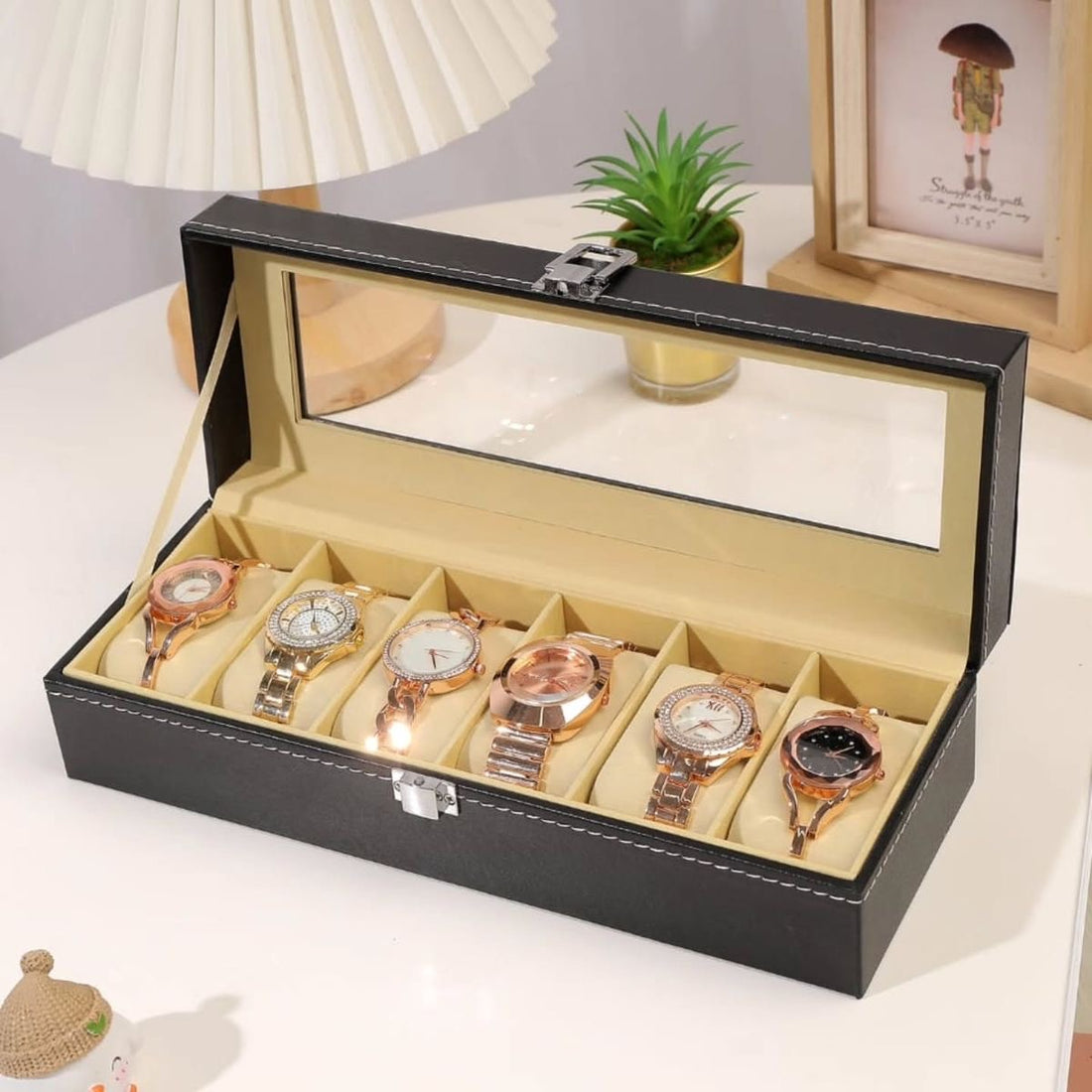 Luxury 6 Slot Watch Box Organizer – Premium Leather Watch Storage Case