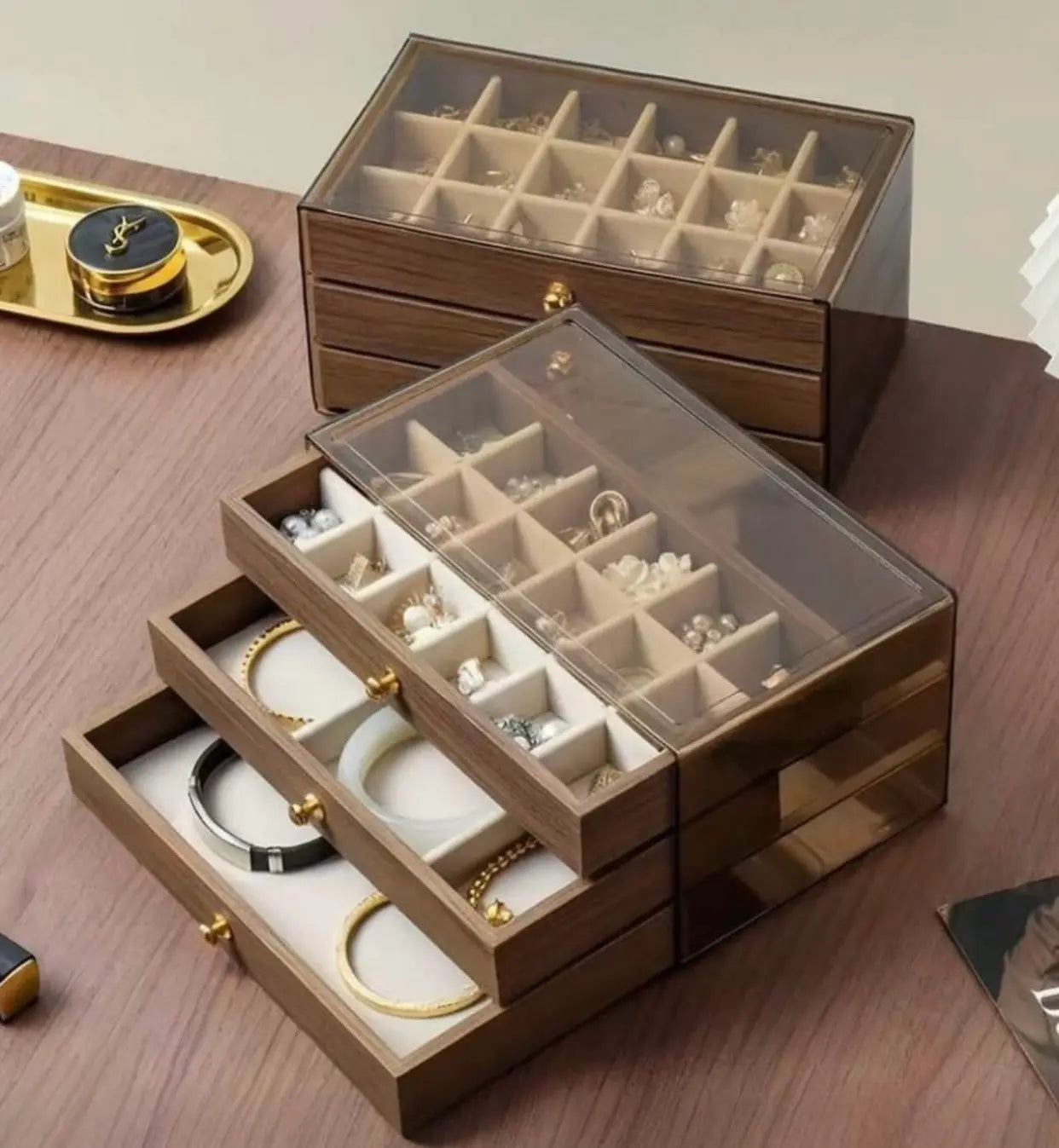 3 Layers Jewellery Box – Elegant Organizer for Rings, Earrings & Necklaces | Luxury Gift for Women