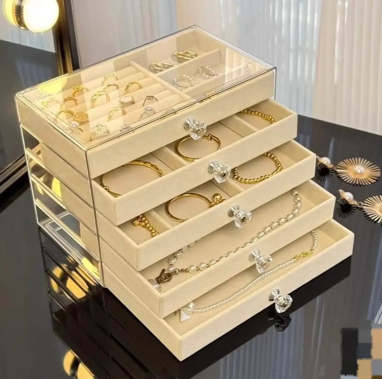 5 Layers Jewellery Box – Elegant Organizer for Rings, Earrings & Necklaces | Luxury Gift for Women