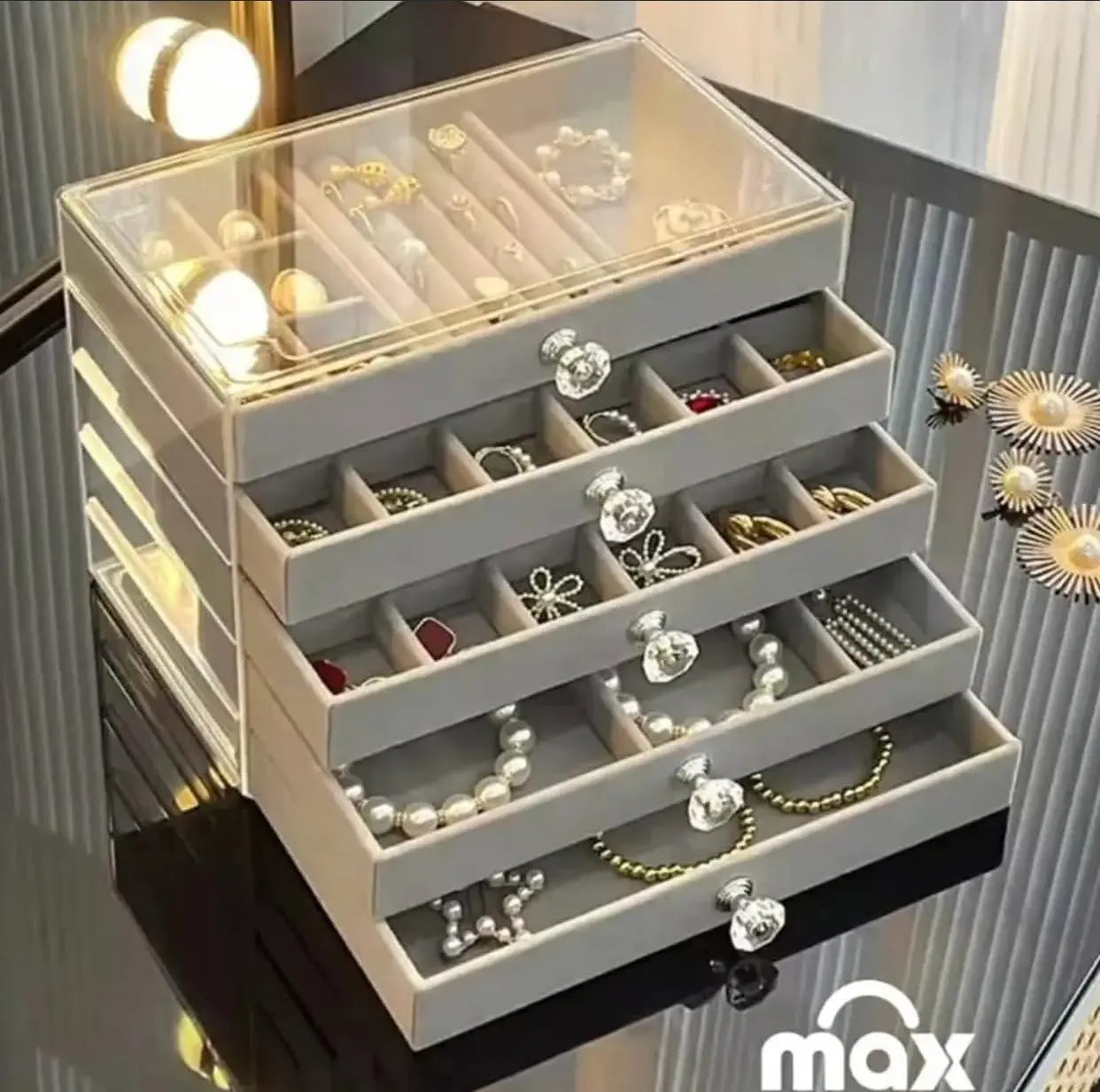 5 Layers Jewellery Box – Elegant Organizer for Rings, Earrings & Necklaces | Luxury Gift for Women