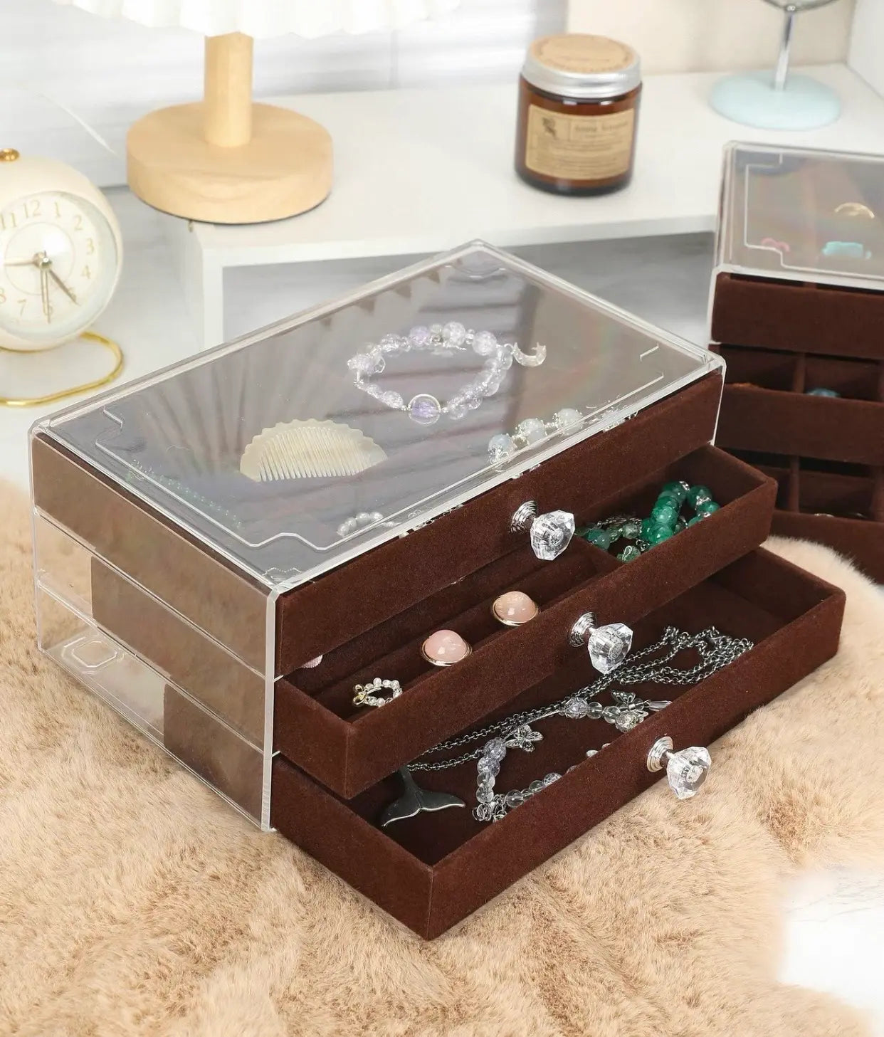 3 Layers Jewellery Box – Elegant Organizer for Rings, Earrings & Necklaces | Luxury Gift for Women