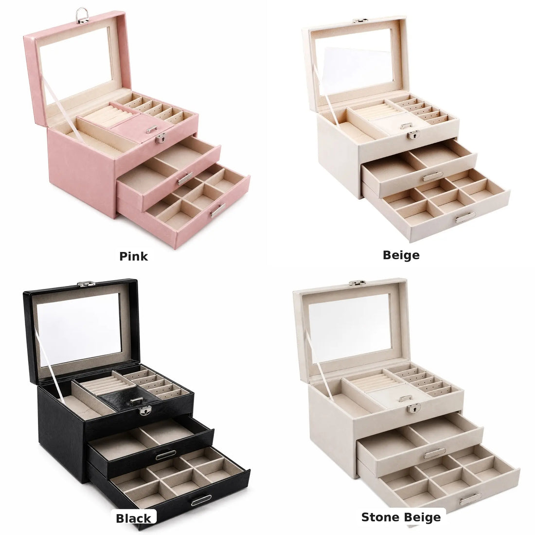 Luxury Glass Lid Multi-Compartment Jewellery Box – Elegant Storage Organizer for Women