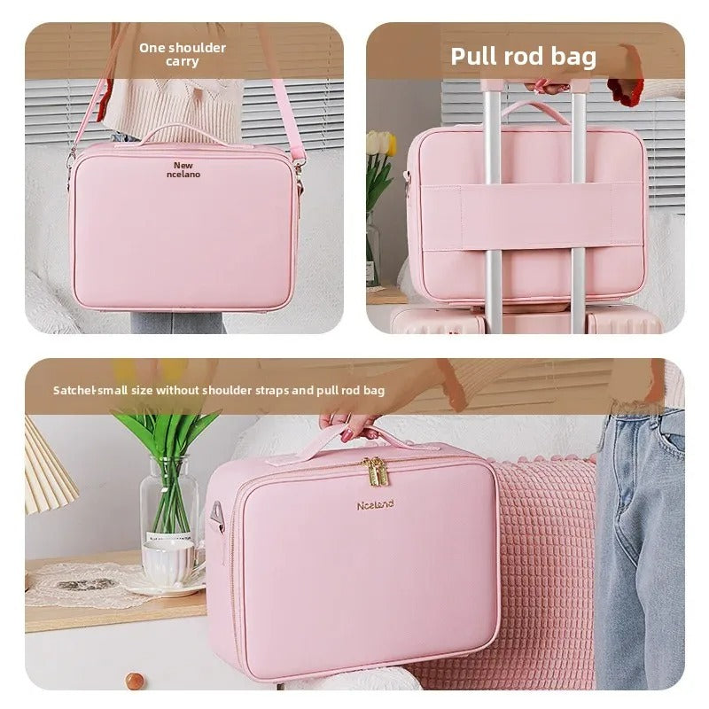 Large Capacity LED Makeup Bag with Mirror – Portable Cosmetic Organizer for Travel & Daily Use