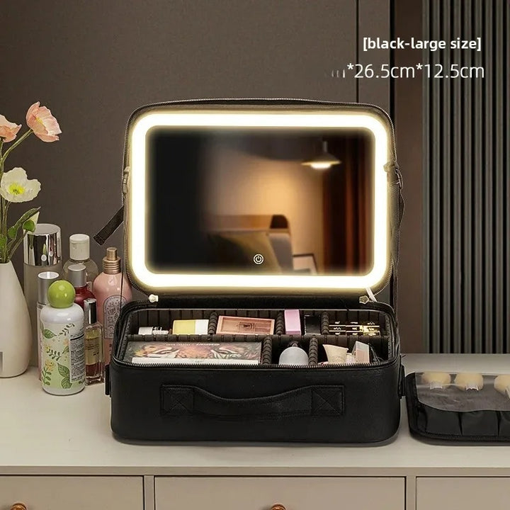 Large Capacity LED Makeup Bag with Mirror – Portable Cosmetic Organizer for Travel & Daily Use