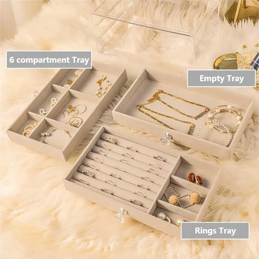 Elegant 3 layer jewelry storage box with compartments