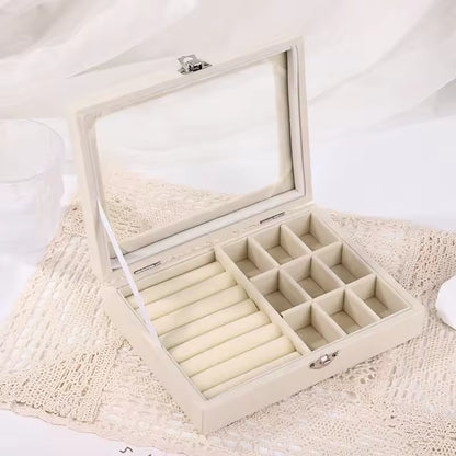 Jewelry storage single layer box with neat compartments for accessories