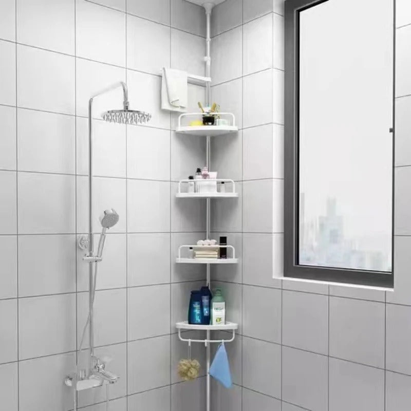 Adjustable Stainless Steel Shower Organizer | Ceiling-to-Floor Corner Rack with Drainage