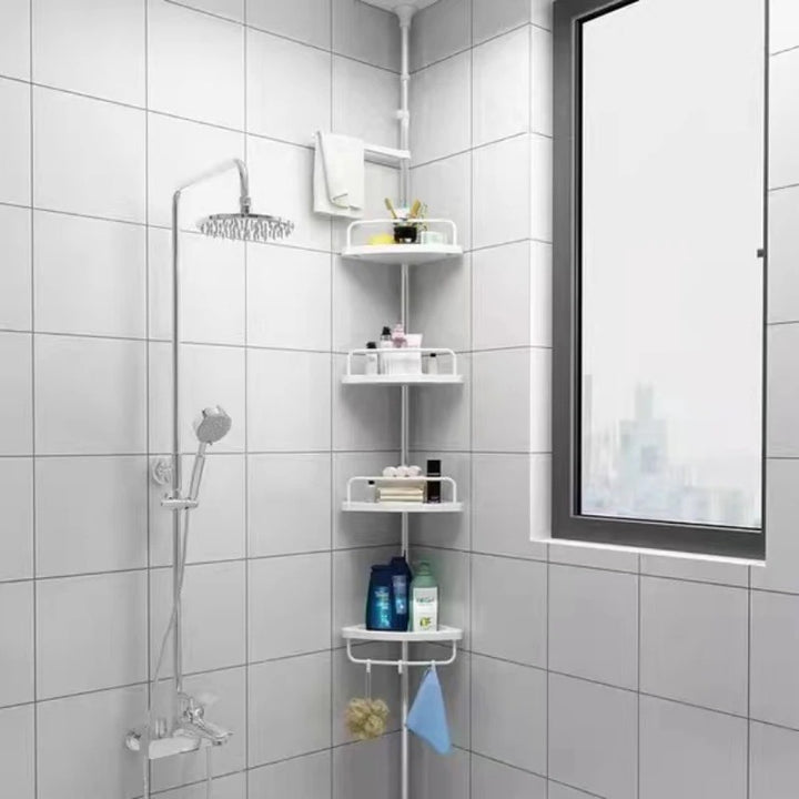Adjustable Stainless Steel Shower Organizer | Ceiling-to-Floor Corner Rack with Drainage