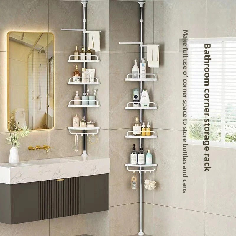 Adjustable Stainless Steel Shower Organizer | Ceiling-to-Floor Corner Rack with Drainage
