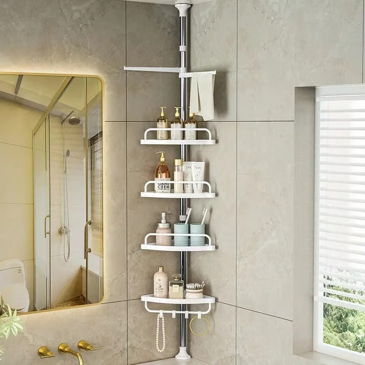 Adjustable Stainless Steel Shower Organizer | Ceiling-to-Floor Corner Rack with Drainage