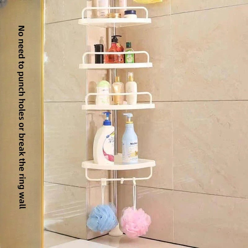 Adjustable Stainless Steel Shower Organizer | Ceiling-to-Floor Corner Rack with Drainage