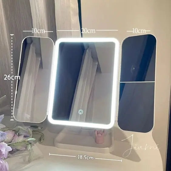Makeup mirror with storage compartments for cosmetics and accessories