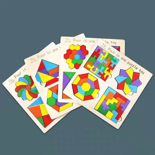 Four-in-One Educational Wooden Puzzle Toy