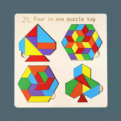 Four-in-One Educational Wooden Puzzle Toy